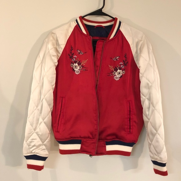 Embroidered Satin Bomber Jacket - Picture 2 of 4